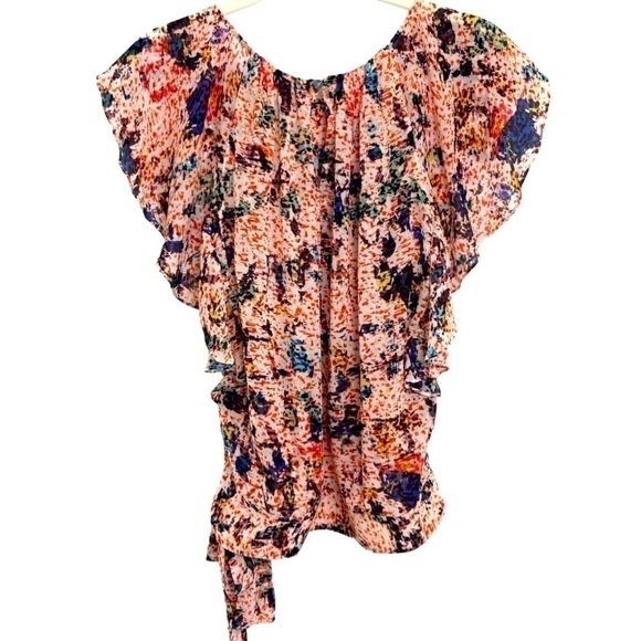 NWT Karen Millen Women’s 2 Pop-up Ruffles Georgette Top Watercolor Floral Print - Picture 5 of 8